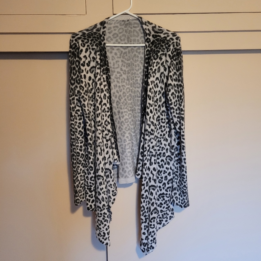 Drape front animal print duster, medium.